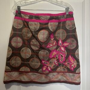 Embroidered Brown and Pink Skirt